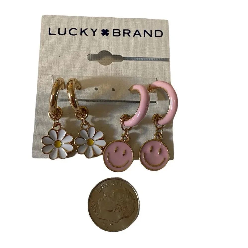 Retro Looking Enamel Drop Hoop Charm Earring Set. - Picture 5 of 5